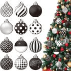 Christmas Ornaments Christmas Tree Decoration 24 Pcs Christmas Black and White Ornaments Plastic Stripe Dot Hanging Ornaments for Christmas Tree Party Decoration Supplies Halloween Home Decor