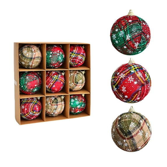 Christmas Ornaments, Christmas Tree Decorations, Handmade Cloth Wrapped Plaid Ball Pendant, Multicolor Durable Decorative Holiday Hanging Ball 24x24x8cm