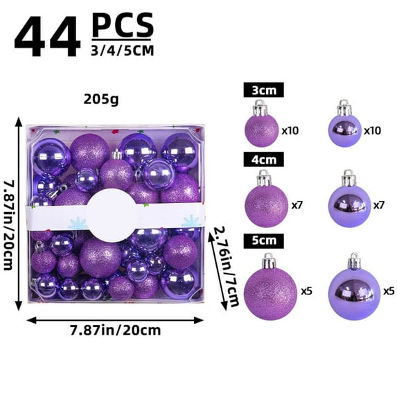 Christmas Ornaments Bulk 44ct 2 Inch Christmas Tree Ornaments, Colored Shatterproof Plastic Decorations Balls Baubles for Christmas Party Home Indoor Decoration (Purple, 30/40/50mm)