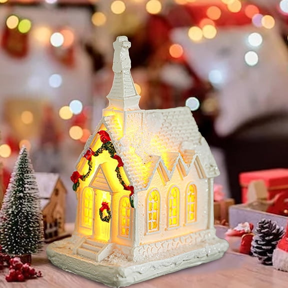 Christmas Ornaments Clearance! Christmas Decorations Resin White Luminous Snow House Small House Desktop Micro Landscape Small Ornaments A