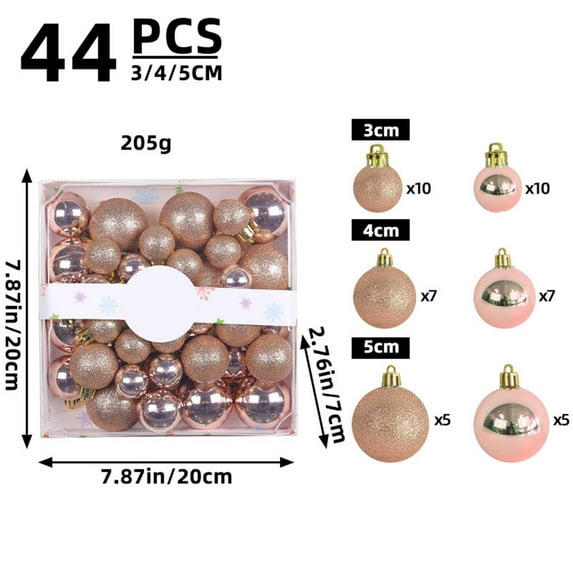 Christmas Ornaments Set 44ct 2 Inch Christmas Tree Ornaments, Colored Shatterproof Plastic Decorations Balls Baubles for Christmas Party Home Indoor Decoration (Rose Gold, 30/40/50mm)