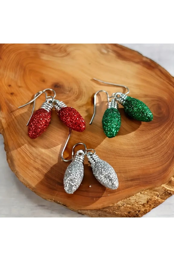 Christmas Ornaments Creative Cute Red Light Bulb Earrings