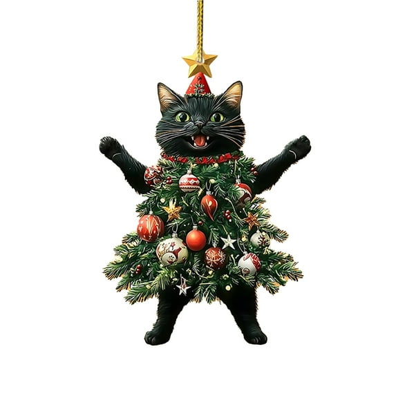 Christmas Ornaments,Cute Wearing Christmas Trees Cat Hanging Ornaments For Christmas Tree,Acrylic Flat Hanging Pendant,Xmas Ornaments Christmas Tree Decorations Gifts For Cat Lovers,A