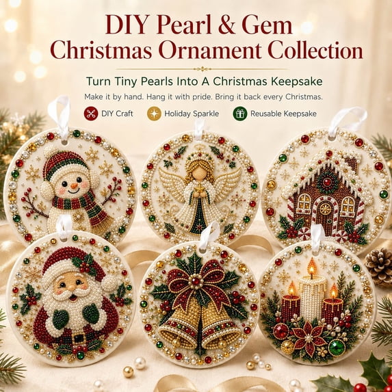 Christmas Ornaments DIY Pearl Art Kits for Adults,Hanging Pearl Art Christmas Ornaments Set with Pearls,Christmas Ornament Set Includes Pearls Colorful Beads And A Lanyard