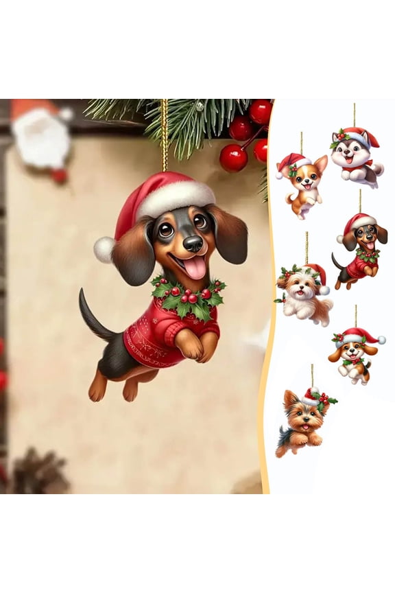 Christmas Ornaments Dog Pendant Decorative Hanging Decorations for Xmas Tree Car Backpacks, Cute DIY Funny Dog Printing Acrylic Puppy Pendants Home Party