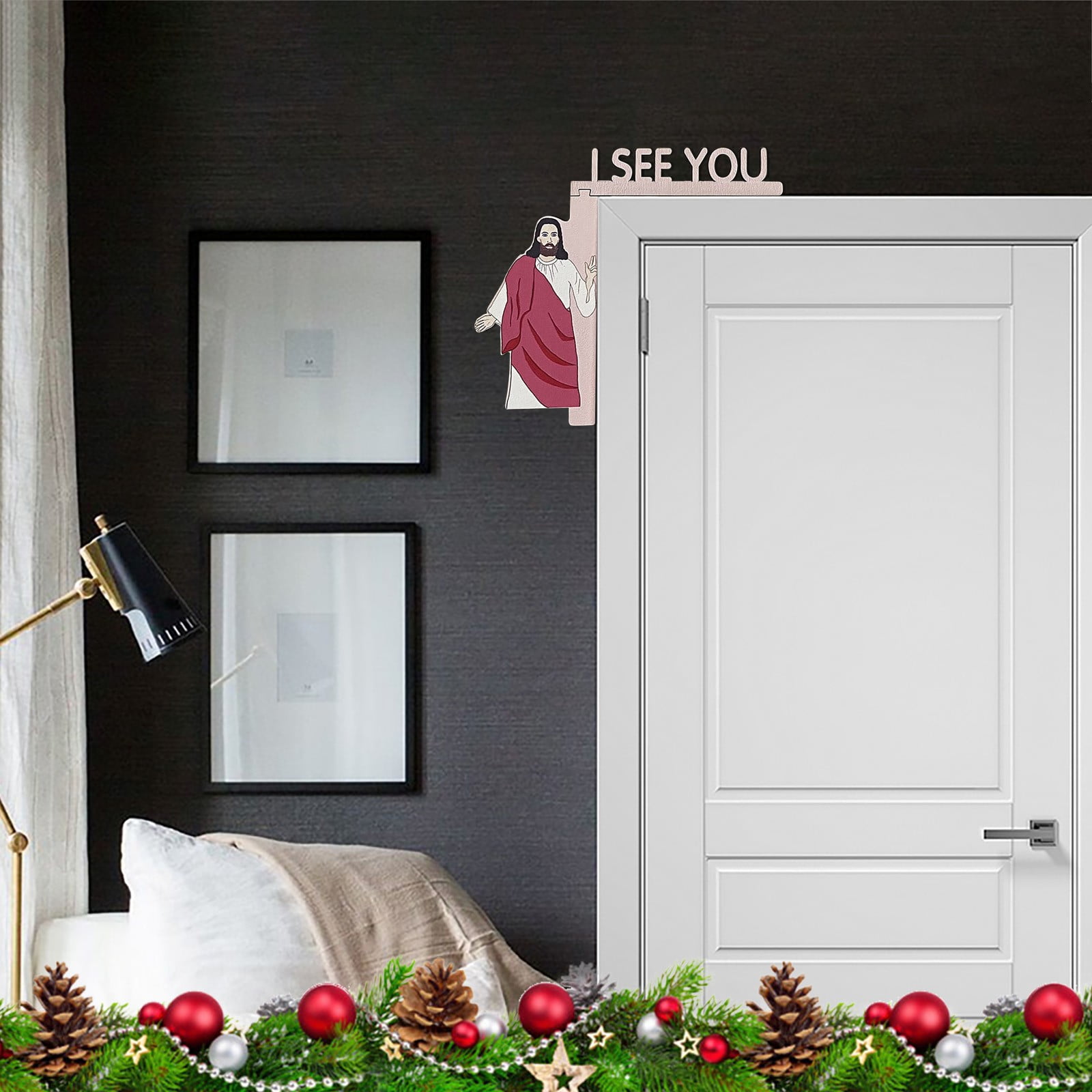 Christmas Ornaments Door Frame I See You Jesus Sign Sitting Decoration