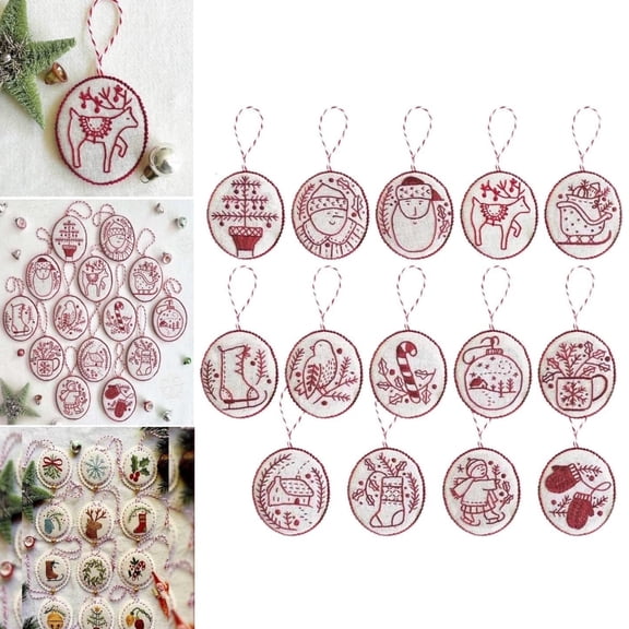 Christmas Ornaments Embroidery Kit,Hand Embroidery Kits,Handmade Embroidery Kit Christmas Ornaments, Christmas Embroidery Kits for Beginners,Xmas Tree Decor