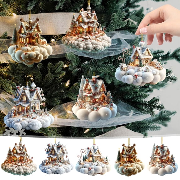 Christmas Ornaments Exquisite House Acrylic Christmas Tree Hanging Decoration Christmas Car Hanging Pendant Home Party Indoor and Outdoor Decor