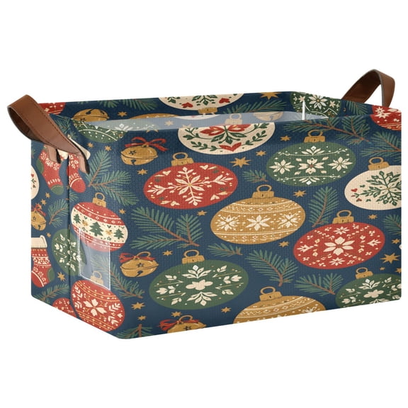 Christmas Ornaments Fabric Yard Foldable Storage Large Fabric Storage Baskets Organizer Storage Bins with Handles for Shelves