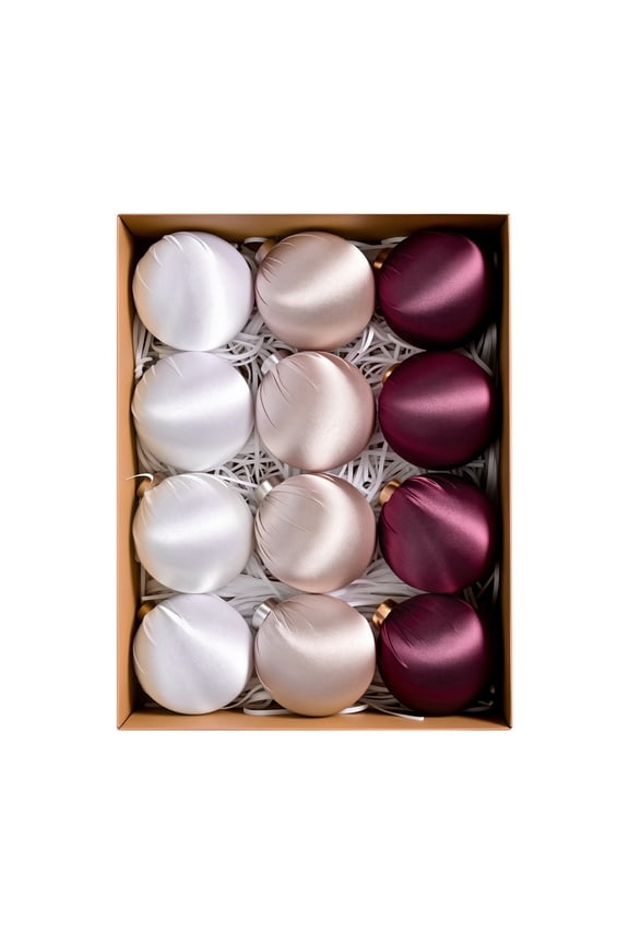 Christmas Ornaments, Flocked Satin Christmas Balls, 12 Pcs Xmas Tree Decorations with Hanging Ropes, 2.4 Inch Durable Plastic Holiday Decorative Balls for Indoor Outdoor Use
