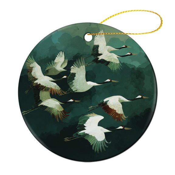 Christmas Ornaments Flying Cranes Xmas Trees Ornaments Illustrations Japan Asia Crane Ornament Christmas Decorations Ceramic Ornament
