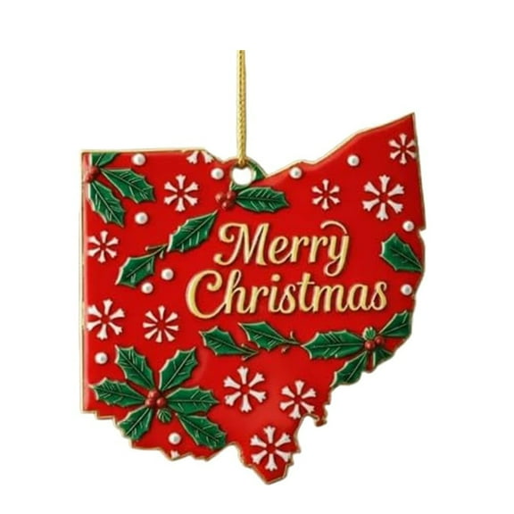 Christmas Ornaments Hanging 4 Inch Ohio - 2D Flat Local-Style Christmas Tree Ornament,for Christmas Tree Decoration Party Supplies(Red)