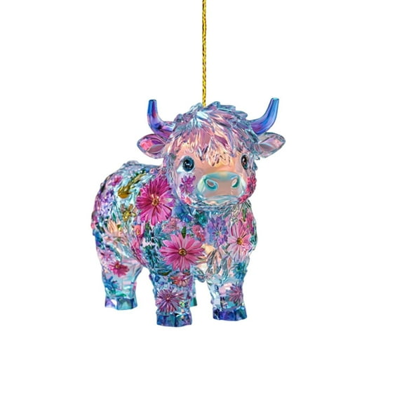 Christmas Ornaments Highland Cow Decor Christmas Tree Decorations Cute 2D Acrylic Cow Pendants Cartoon Cow Decorative, A