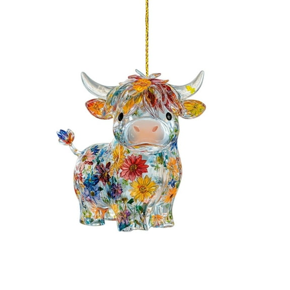 Christmas Ornaments Highland Cow Decor Christmas Tree Decorations Cute 2D Acrylic Cow Pendants Cartoon Cow Decorative, D