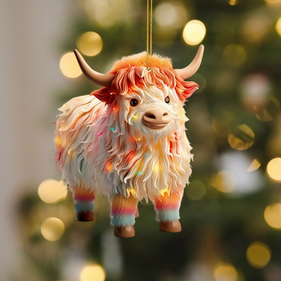 Christmas Ornaments Highland Cow Decor Christmas Tree Decorations Cute Acrylic Cow Pendants Cartoon Cow Decorative Dachshund Car Interior Pendant Christmas Christmas Tree Hanging Ornament Decoration