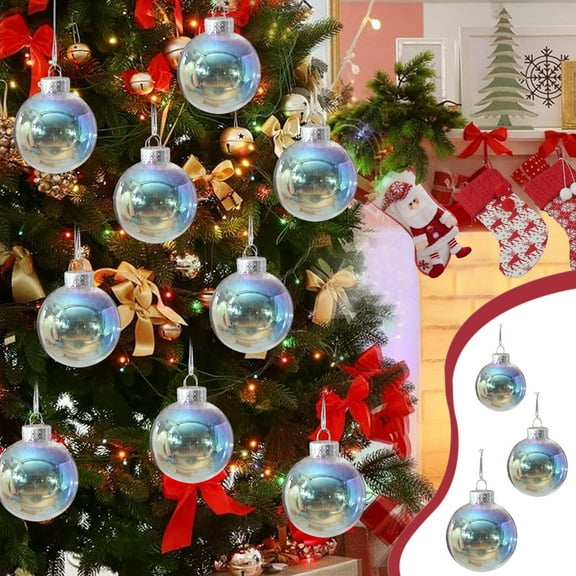 Christmas Ornaments, Iridescent Clear Glass Ball Ornament Rainbow Shine Transparent Christmas Tree Decoration Hanging Bauble for Holiday Party Home Decor 2025 Trendy Ornament
