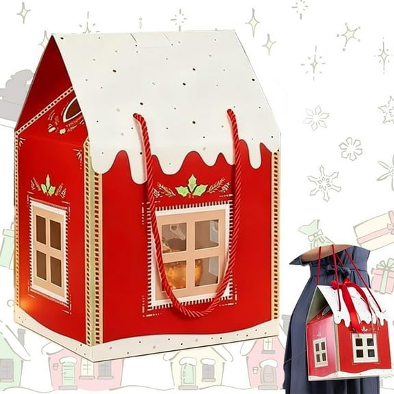 Christmas Ornaments Large House Shaped Gift Boxes With Handle 15X 7 X 7Inches Large Holiday Cottage Box, Real Estate Agent Gift House Shaped Paper Bag Christmas Ornaments Cardboard Christmas Decorati