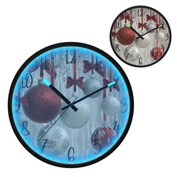 Christmas Ornaments Luminous Wall Clock with Sound-Activated LED 12-Inch Silent Acrylic Timepiece for Bedroom Livingroom or Office