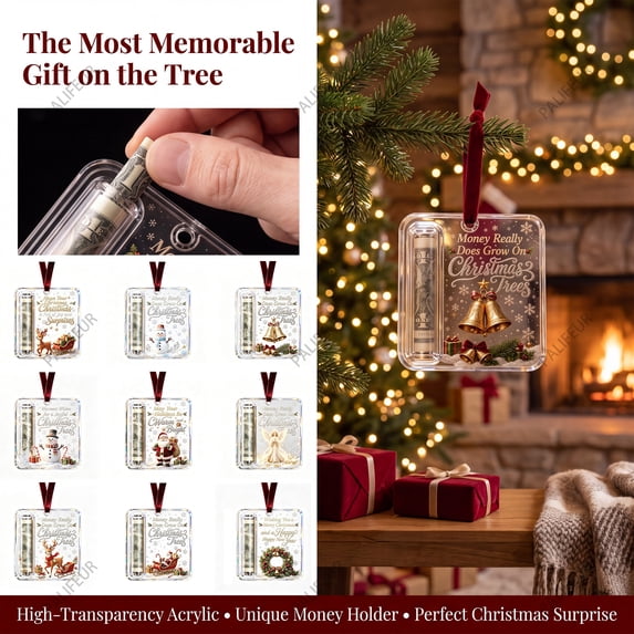 Christmas Ornaments Money Holder Acrylic Cash Gift Clips for Christmas Tree, Holds Cash & Notes, Unique Christmas Tree Decorations by PALIFEUR