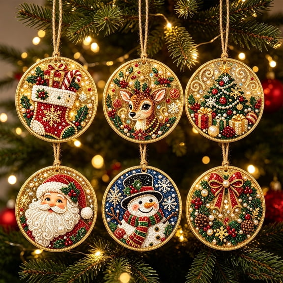 Christmas Ornaments Pearl Art Kits for Adults, Diamond Art Set, Pearl Diamond Art Kits for Adults with Twine for Tree Decor (6Pcs)