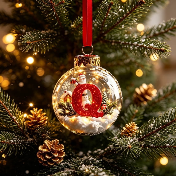 Christmas Ornaments, Personalized Alphabet Letter Christmas Tree Hanging Decorations Initial Baubles with Santa Hat Winter Scene for Holiday Party Home Decor, 1PCS