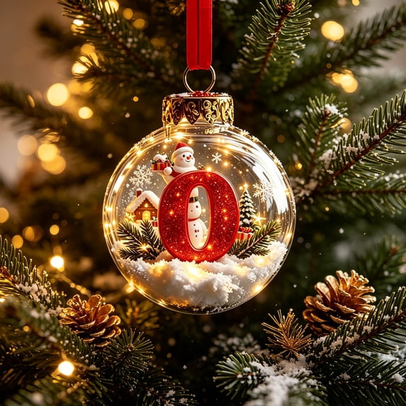 Christmas Ornaments, Personalized Alphabet Letter Christmas Tree Hanging Decorations A Z Initial Baubles with Santa Hat Winter Scene for Holiday Party Home Decor, 1PCS