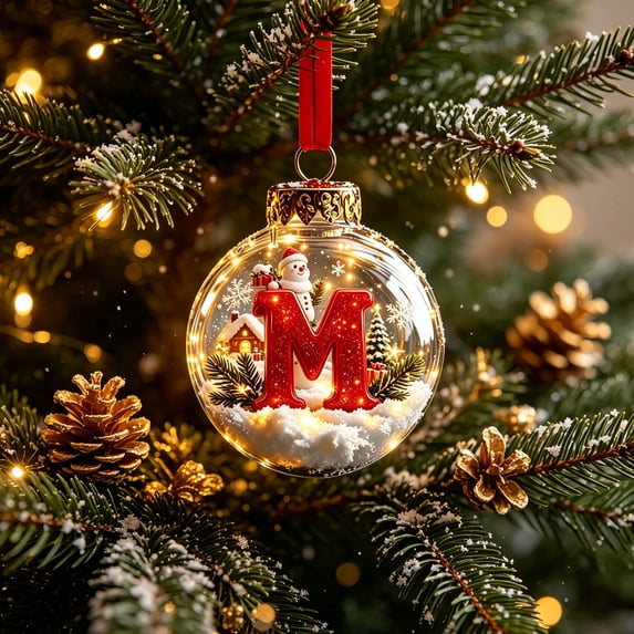 Christmas Ornaments, Personalized Alphabet Letter Christmas Tree Hanging Decorations A Z Initial Baubles with Santa Hat Winter Scene for Holiday Party Home Decor, 1PCS