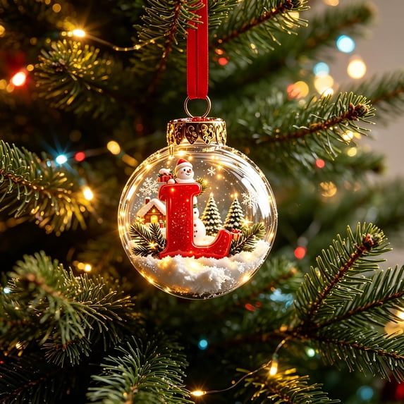 Christmas Ornaments, Personalized Alphabet Letter Christmas Tree Hanging Decorations A Z Initial Baubles with Santa Hat Winter Scene for Holiday Party Home Decor, 1PCS