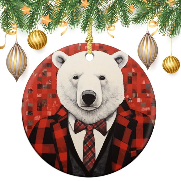 Christmas Ornaments Red Plaid White Bear Christmas Tree Hangings Camping Cabin Wildlife Black Bear Ornament Holiday Decor for Xmas Tree