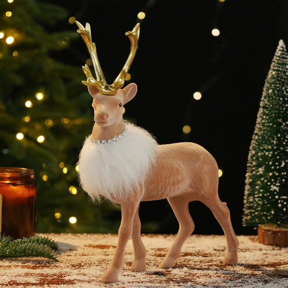 Christmas Ornaments, Reindeer Ornaments, Plush Simulated Reindeer Christmas Decorations, Brown Lint Material Animal Figurine for Tree Tabletop Gift