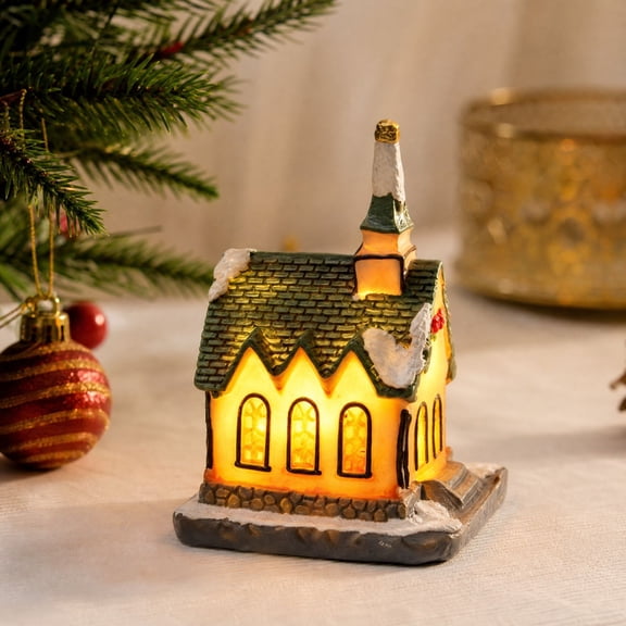 Christmas Ornaments Resin Christmas Small House Micro Landscape Glow Snow House Ornaments