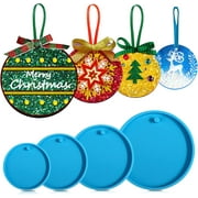 SUNYOK Christmas Ornaments Resin Molds Silicone, 5 Pcs Round Shape Pendant Christmas Molds for Epoxy Resin, DIY Crafts Keychain Making Christmas Tree Decorations