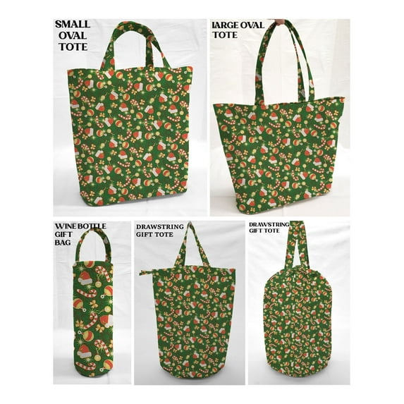 Christmas Ornaments Reusable Fabric Gift Bags and/or Tote Bags (Small Oval Tote)