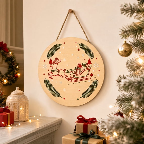 Christmas Ornaments, Round Wooden Pendant with Creative Design, Festive Tree Hanging Decor for Home Display