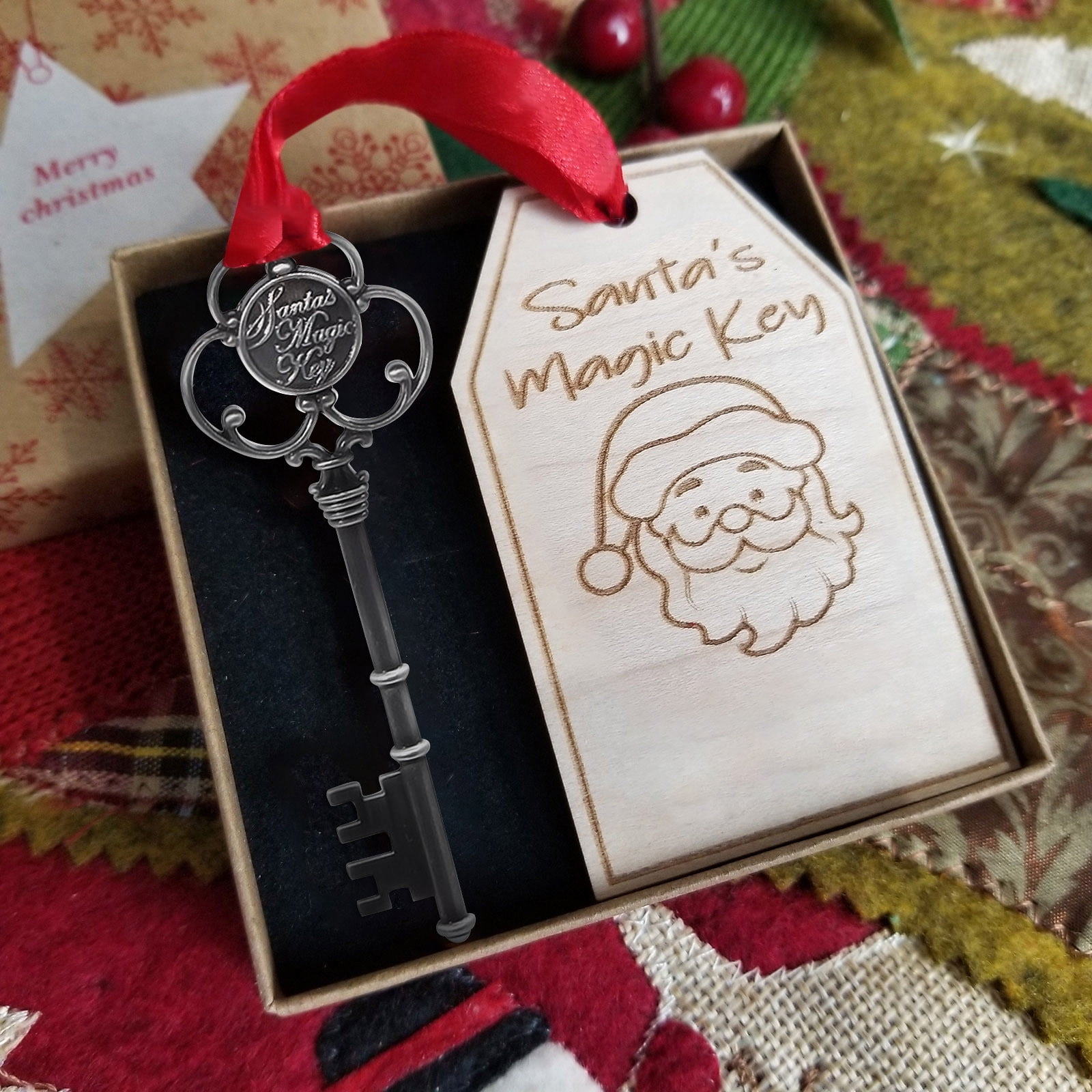 10 Sets Santa's Key for No Chimney House Metal Key with Santa Claus Card  and Gift Bag Vintage Skeleton Charm Key Christmas Tree Ornament for  Christmas