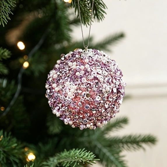 Christmas Ornaments, Sequin and Pearl Ornament Ball, 3.14 in Foam Christmas Tree Bauble with Hanging String for Holiday Party Wedding Wreath Garland Mantel Home Decor