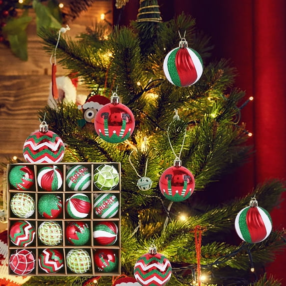 Christmas Ornaments Set 16pcs Red and Green Decorative Balls 2.36in Shatterproof Plastic Baubles for Christmas Tree Decorations Holiday Party Home Indoor Décor