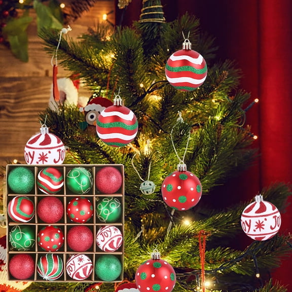 Christmas Ornaments Set 16pcs Red and Green Decorative Balls 2.36in Shatterproof Plastic Baubles for Christmas Tree Decorations Holiday Party Home Indoor Décor