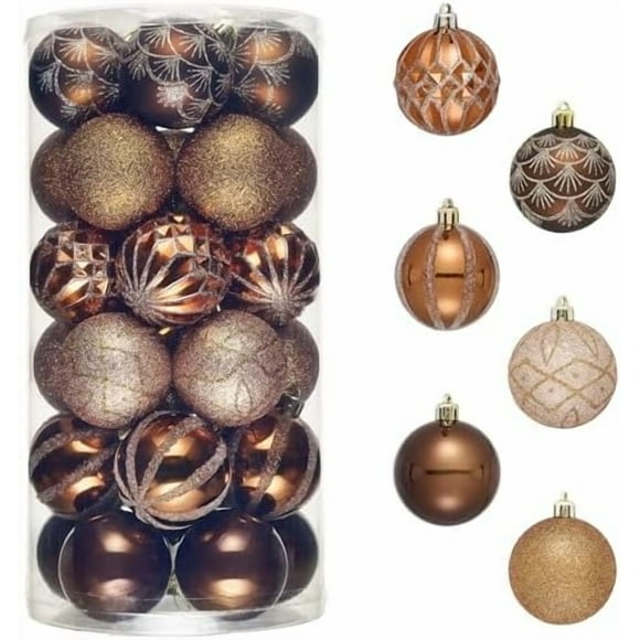 Christmas Ornaments Set, 30ct 2.36 Inches Bronze Copper Brown Gold Shatterproof Christmas Tree Decorations Ball Ornaments Bulk, Elegant Hanging Ornaments for Xmas Holiday Party Decor