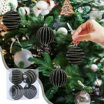 Christmas Ornaments Set, 4 Pack White Velvet Flocked Decorative Balls with Gold Glitter Stripes, Shatterproof Christmas Tree Hanging Baubles for Holiday and Home Décor