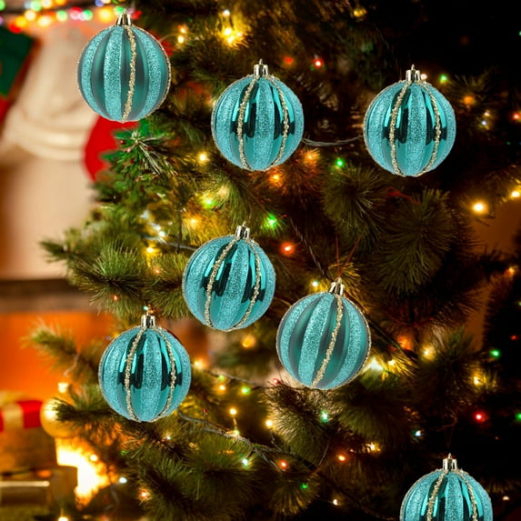 Christmas Ornaments Set of 6, 3.14" Purple Flocked Christmas Balls, Shatterproof Plastic Tree Decorations with Multiple Styles for Holiday, Party, Wedding & Home Décor