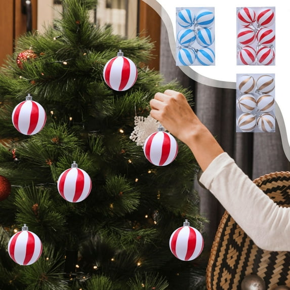 Christmas Ornaments Set, 6 Pack Blue and White Hand-Painted Decorative Balls, Shatterproof Christmas Tree Hanging Baubles for Holiday, Party and Home Décor