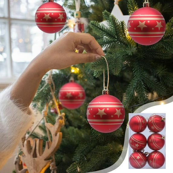 Christmas Ornaments Set, 6 Pack White Electroplated Decorative Balls with Green and Gold Snowflake Pattern, Shatterproof Christmas Tree Hanging Decorations for Holiday and Home Décor