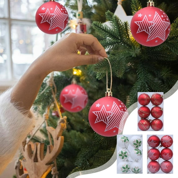 Christmas Ornaments Set, 6 Pack White Electroplated Decorative Balls with Green and Gold Snowflake Pattern, Shatterproof Christmas Tree Hanging Decorations for Holiday and Home Décor