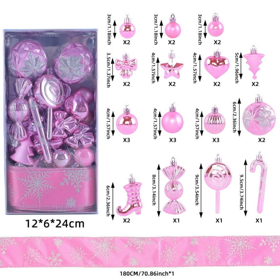 Christmas Ornaments Set Assorted Shapes with Ribbon for Christmas Tree and Home Decorations