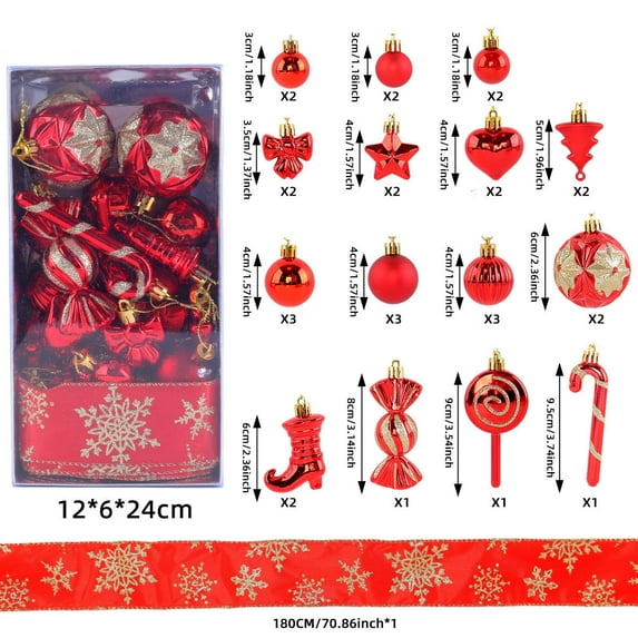Christmas Ornaments Set Assorted Shapes with Ribbon for Christmas Tree and Home Decorations