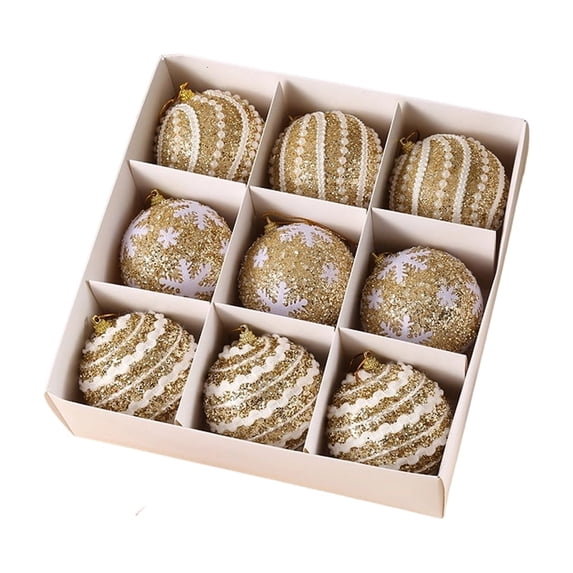 Christmas Ornaments Set Champagne Gold Glitter Hanging Balls 9 Pack 3.1 Inch for Christmas Tree Decorations Winter Holiday Home Party Display