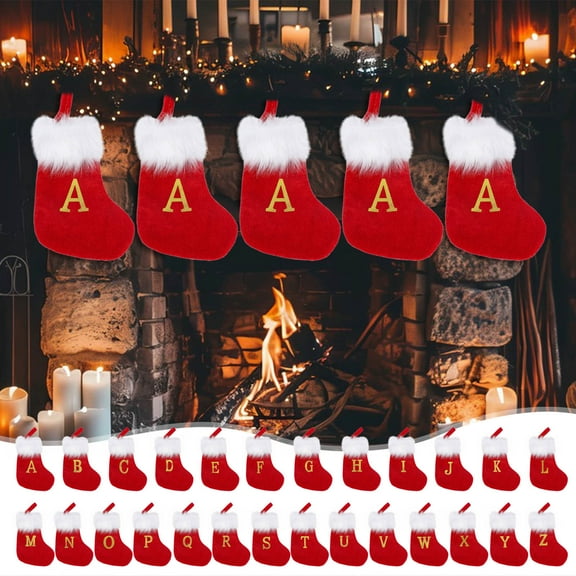 Christmas Ornaments Set Christmas Stockings with Initials Knitted Hosiery Wool Hosiery Embroidered Letter Children's Candy Gift Bag Christmas Stocking Gift Bag Christmas Hanging Stockings