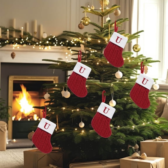 Christmas Ornaments Set Christmas Stockings with Initials Knitted Hosiery Wool Hosiery Embroidered Letter Children's Candy Gift Bag Christmas Stocking Gift Bag Christmas Hanging Stockings