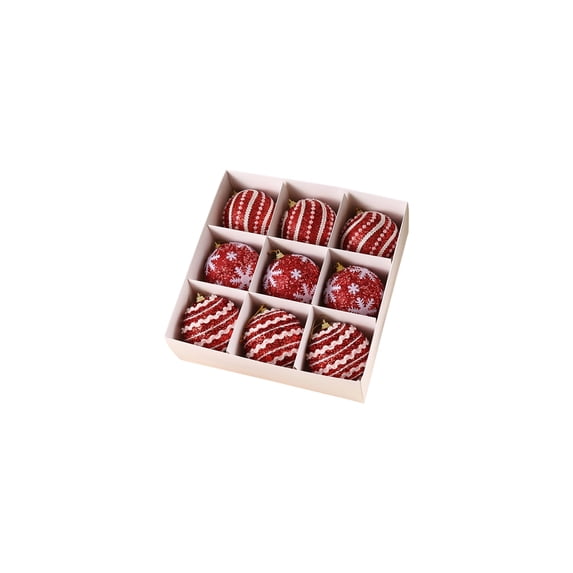 Christmas Ornaments Set Red Glitter Snowflake Striped Balls 9 Pack Christmas Tree Decorations for Holiday Party Home Winter Display